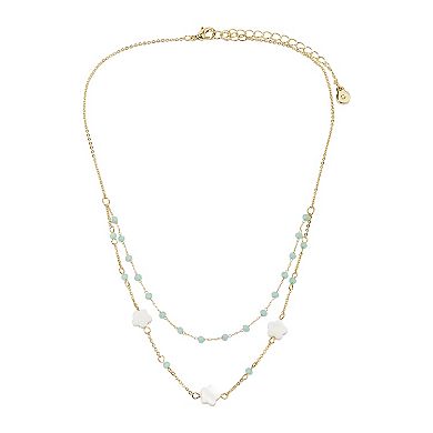 LC Lauren Conrad Gold Tone Beaded Multi-Row & Flower Necklace
