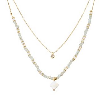 LC Lauren Conrad Gold Tone Multi-Row Beads & Clover Necklace