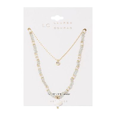 LC Lauren Conrad Gold Tone Multi-Row Beads & Clover Necklace