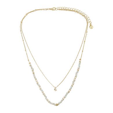 LC Lauren Conrad Gold Tone Multi-Row Beads & Clover Necklace