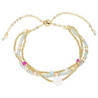 LC Lauren Conrad Gold Tone Adjustable Beaded Multi-Row Flower Bracelet