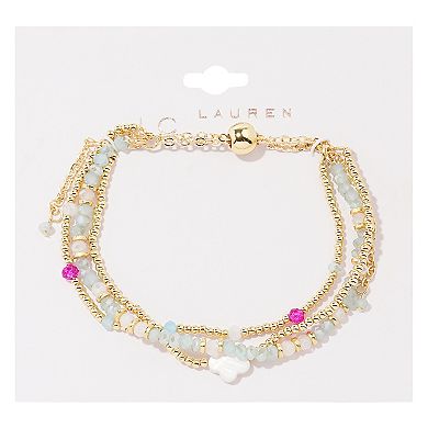 LC Lauren Conrad Gold Tone Adjustable Beaded Multi-Row Flower Bracelet