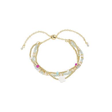 LC Lauren Conrad Gold Tone Adjustable Beaded Multi-Row Flower Bracelet