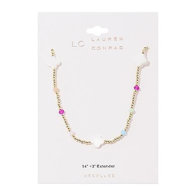 LC Lauren Conrad Gold Tone Beaded Clover Necklace