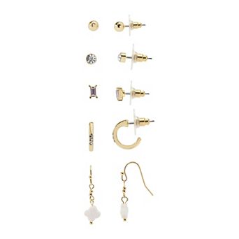 LC Lauren Conrad 5-Pair Gold Tone Simulated Crystal Lucky Clover Nickel Free Earring Set