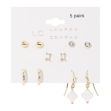 LC Lauren Conrad 5-Pair Gold Tone Simulated Crystal Lucky Clover Nickel Free Earring Set