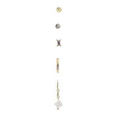 LC Lauren Conrad 5-Pair Gold Tone Simulated Crystal Lucky Clover Nickel Free Earring Set