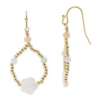 LC Lauren Conrad Gold Tone White Clover Multi-Color Nickel Free Beaded Earrings