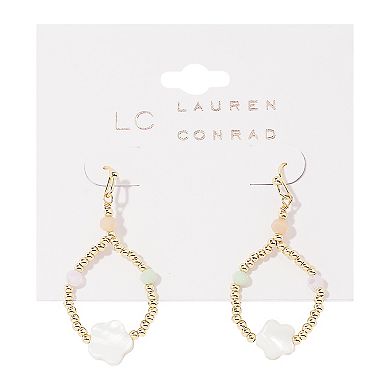 LC Lauren Conrad Gold Tone White Clover Multi-Color Nickel Free Beaded Earrings
