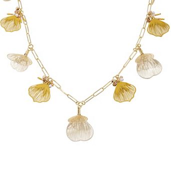 Emberly Gold Tone Floral Paperclip Chain Station Necklace