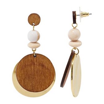 Emberly Gold Tone Wood Double Disc Nickel Free Drop Earrings
