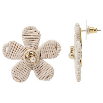 Emberly Gold Tone Beige Wrapped Flower Nickel Free Post Earrings