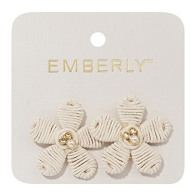 Emberly Gold Tone Beige Wrapped Flower Nickel Free Post Earrings