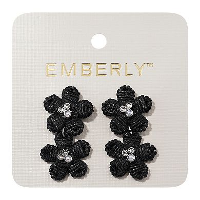 Emberly Silver Tone Black Double Flower Nickel Free Drop Earrings