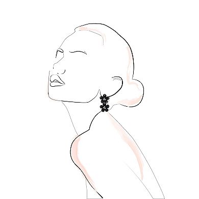 Emberly Silver Tone Black Double Flower Nickel Free Drop Earrings