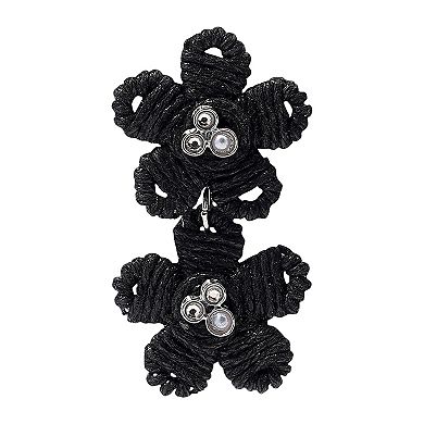 Emberly Silver Tone Black Double Flower Nickel Free Drop Earrings