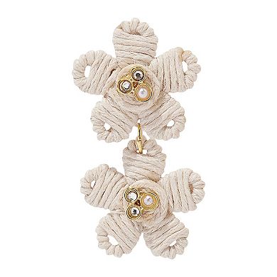 Emberly Gold Tone Beige Double Flower Nickel Free Drop Earrings