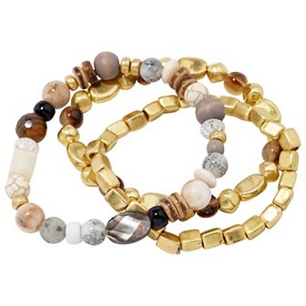Emberly 3 pc Wood Multi Beaded Stretch Bracelet Set
