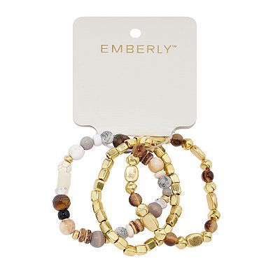 Emberly 3-Piece Wood Multi Beaded Stretch Bracelet Set