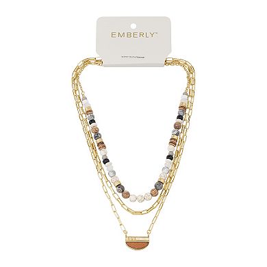 Emberly Gold Tone Neutral Beaded Multi-Row Chain Necklace