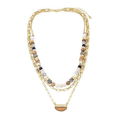 Emberly Gold Tone Neutral Beaded Multi-Row Chain Necklace