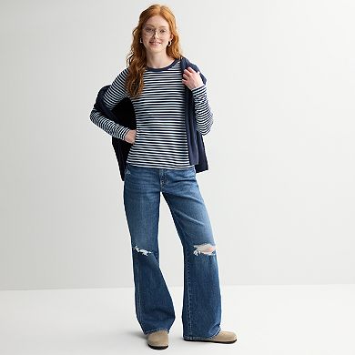 Juniors' SO® Long Sleeve Rib Crew Top