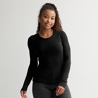 Juniors' SO® Long Sleeve Rib Crew Top