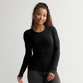 Juniors' SO® Long Sleeve Rib Crew Top