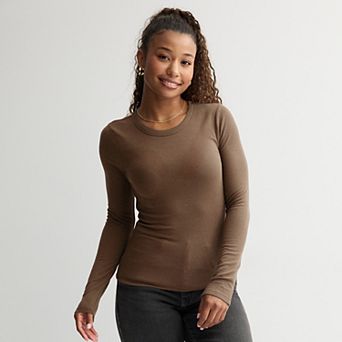 Juniors' SO® Long Sleeve Rib Crew Top