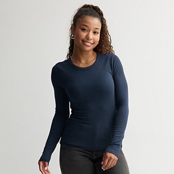 Juniors' SO® Long Sleeve Rib Crew Top