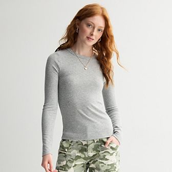 Juniors' SO® Long Sleeve Rib Crew Top