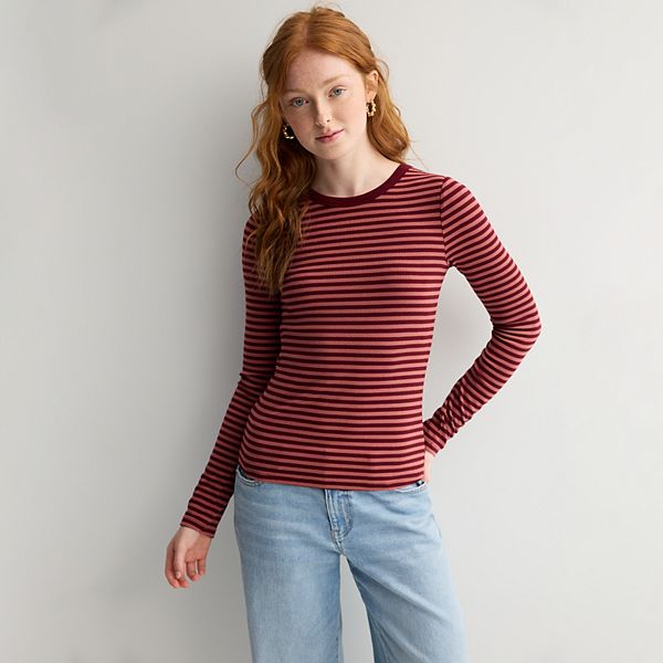 Juniors' SO® Long Sleeve Rib Crew Top