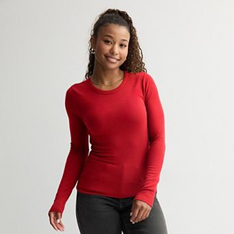 Juniors' SO® Long Sleeve Rib Crew Top