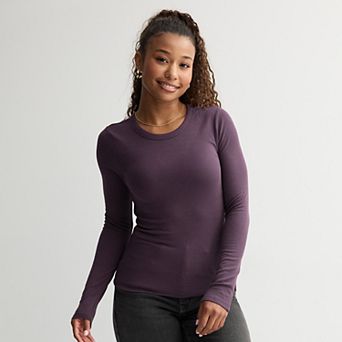 Juniors' SO® Long Sleeve Rib Crew Top