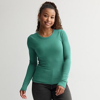 Juniors' SO® Long Sleeve Rib Crew Top