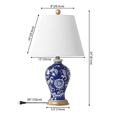Grace French Country Cottage Ceramic Iron Floral Urn LED Table Lamp
