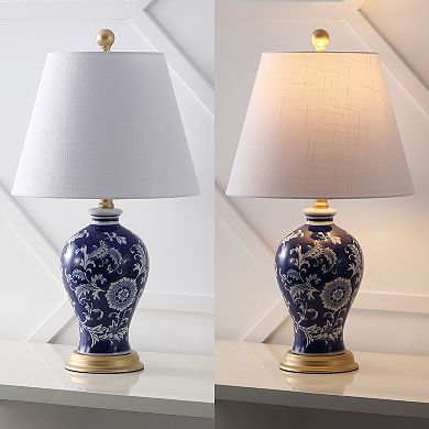 Grace French Country Cottage Ceramic Iron Floral Urn LED Table Lamp