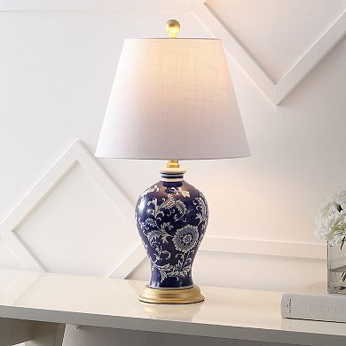 Grace French Country Cottage Ceramic Iron Floral Urn LED Table Lamp