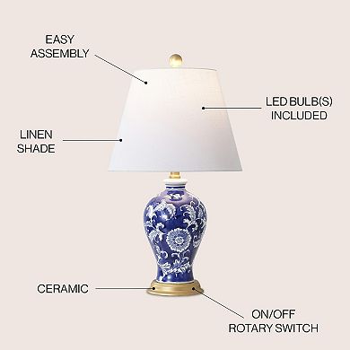 Grace French Country Cottage Ceramic Iron Floral Urn LED Table Lamp