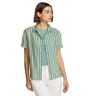 Petite Eddie Bauer Baja Button Front Short Sleeve Shirt