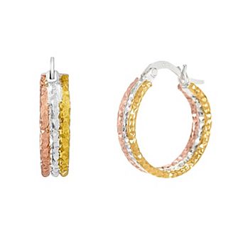 Primavera 24k Gold Over Silver Tri-Tone Triple Hoop Earrings