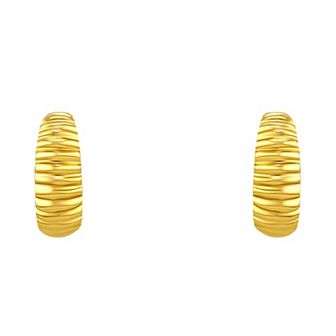 Primavera 24k Gold Over Silver Ribbed Mini Hoop Earrings