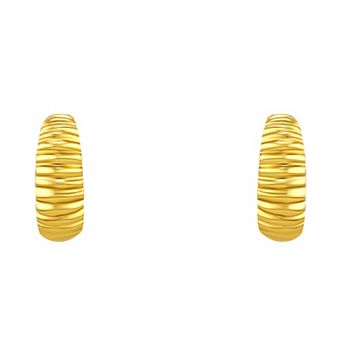 Primavera 24k Gold Over Silver Ribbed Mini Hoop Earrings