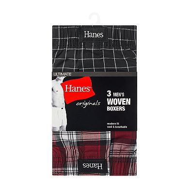 Men's Hanes® 3 Pack Originals Ultimate Cotton Stretch Woven Boxer Underwear