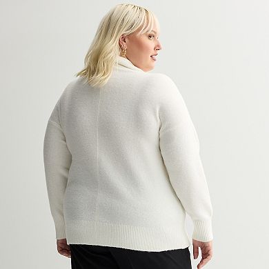 Plus Size Nine West Soft Funnel Neck Relaxed Sweater