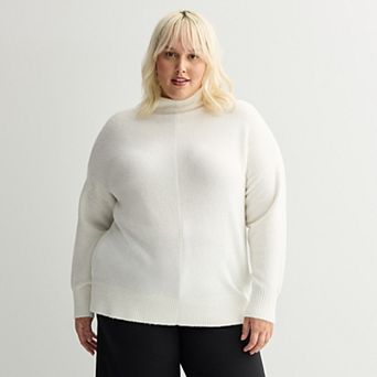 Plus Size Nine West Soft Funnel Neck Relaxed Sweater