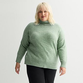 Plus Size Nine West Soft Funnel Neck Relaxed Sweater