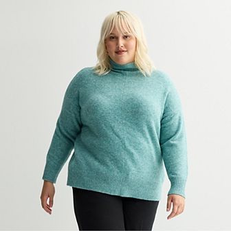 Plus Size Nine West Soft Funnel Neck Relaxed Sweater