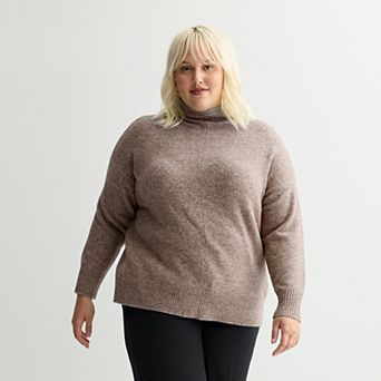 Plus Size Nine West Soft Funnel Neck Relaxed Sweater