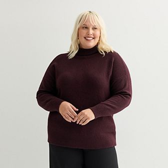 Plus Size Nine West Soft Funnel Neck Relaxed Sweater